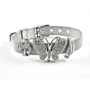Beautiful Mesh Band Mix CZ Charm Steel Bracelet
